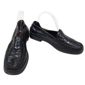 STUART WEITZMAN Y2K Embossed Croc Black Leather Driving Loafers Womens Size 8.5